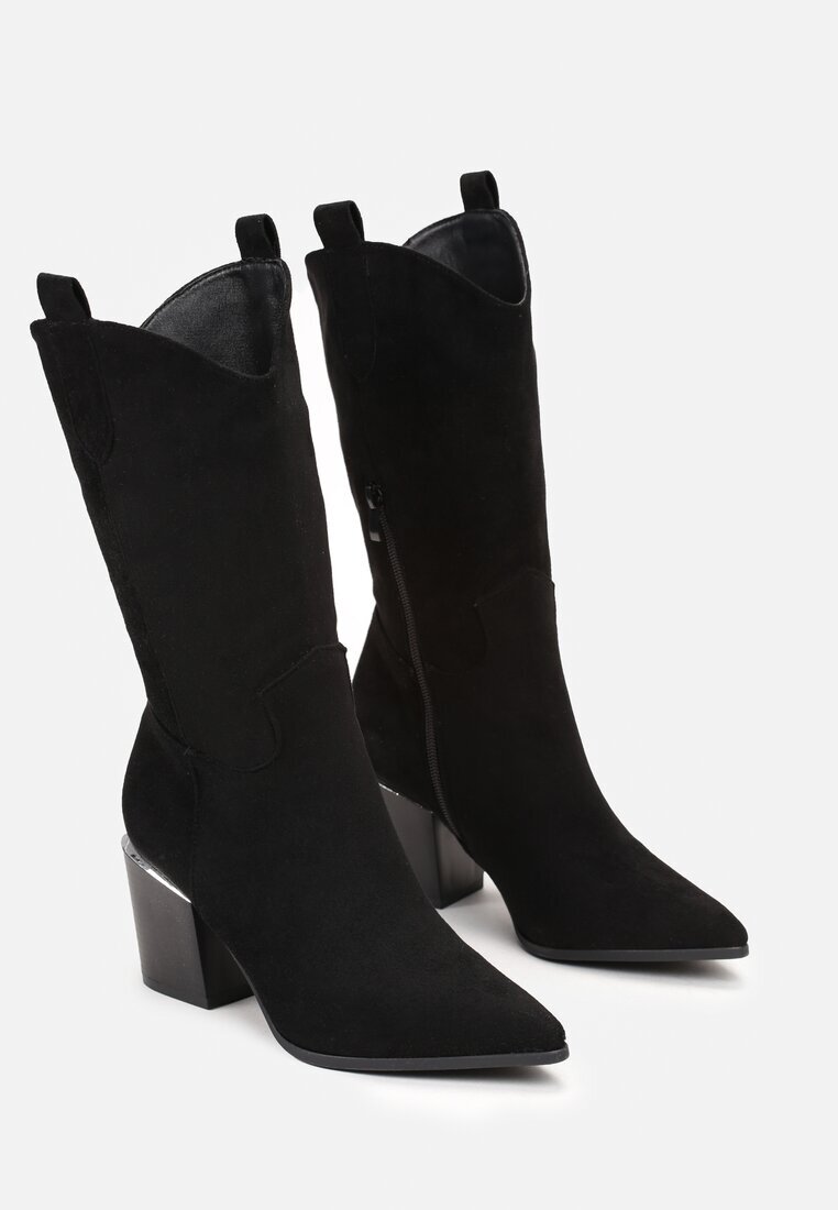  Botine Negre Stil cowboy Cu toc Cu carâmb lung Mabilla