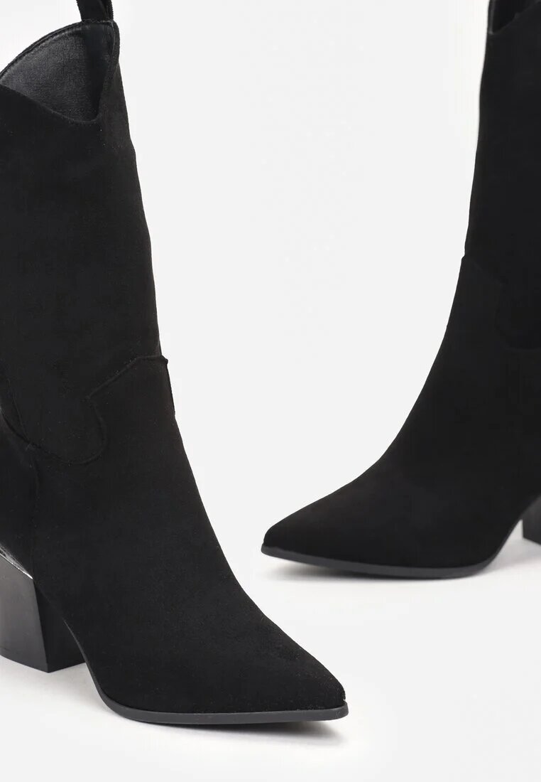  Botine Negre Stil cowboy Cu toc Cu carâmb lung Mabilla