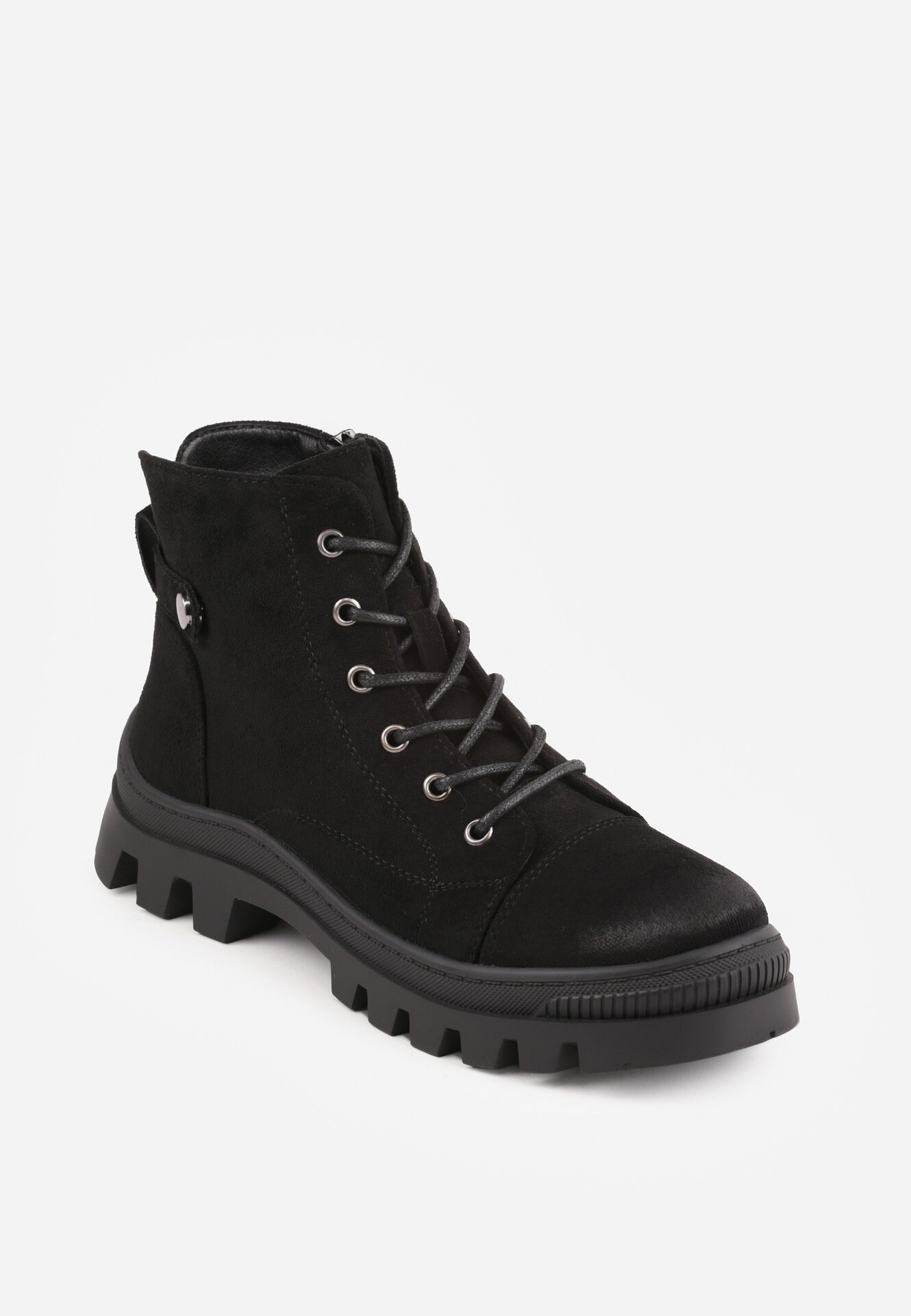  Botine trapper Negre cu platformă decorate cu curea Argiva