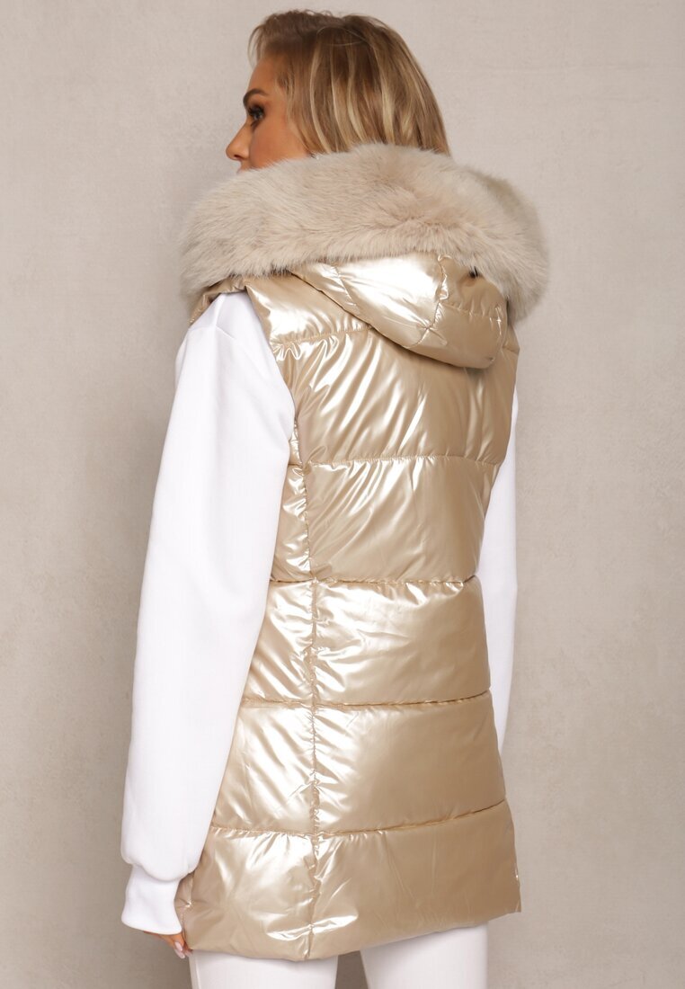 bright girl Vestă Matlasată Bej deschis cu Glugă și Blană Decorativă Alephne