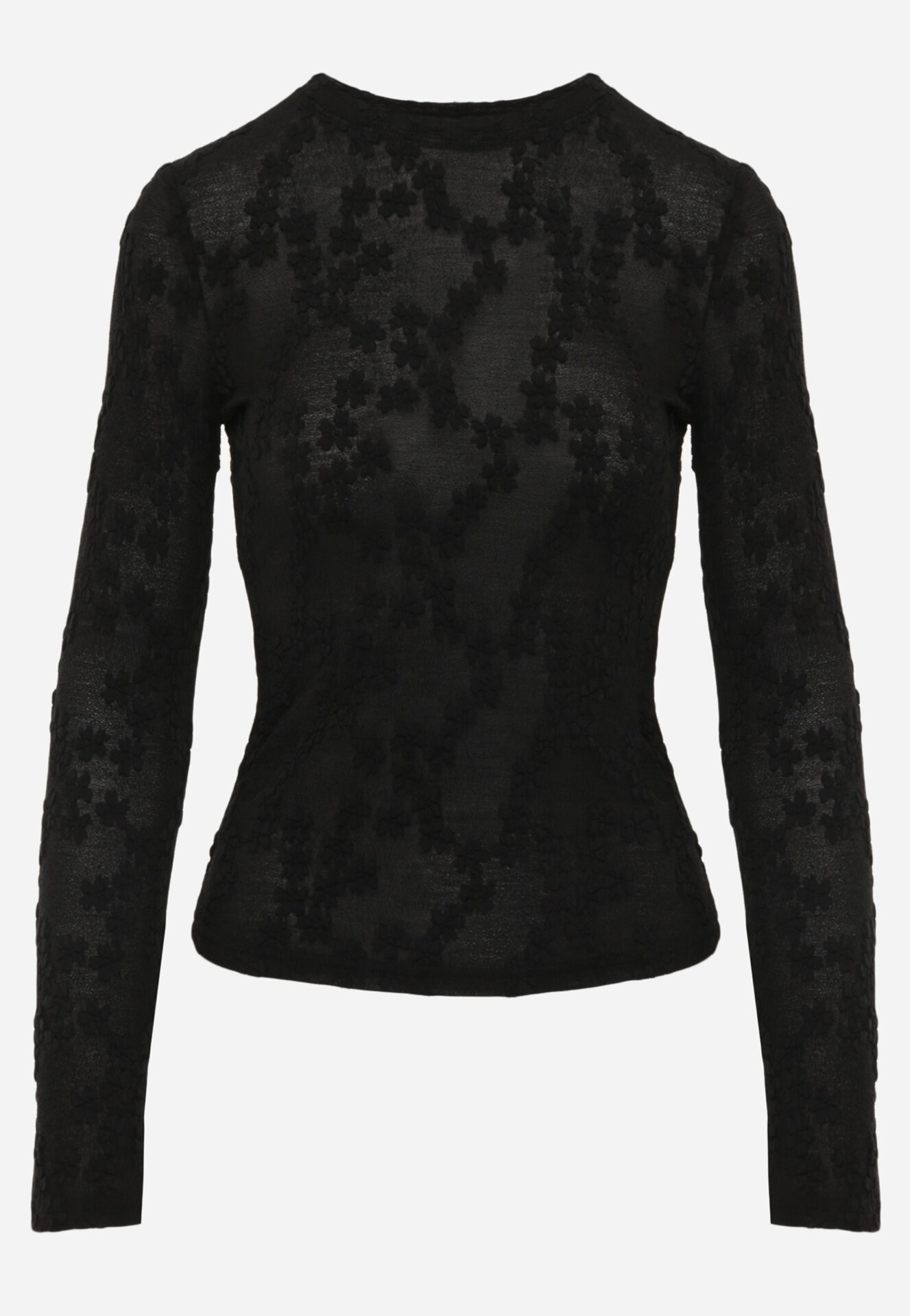 by swan Bluză elegantă din dantelă cu motiv floral Hellanis Neagră
