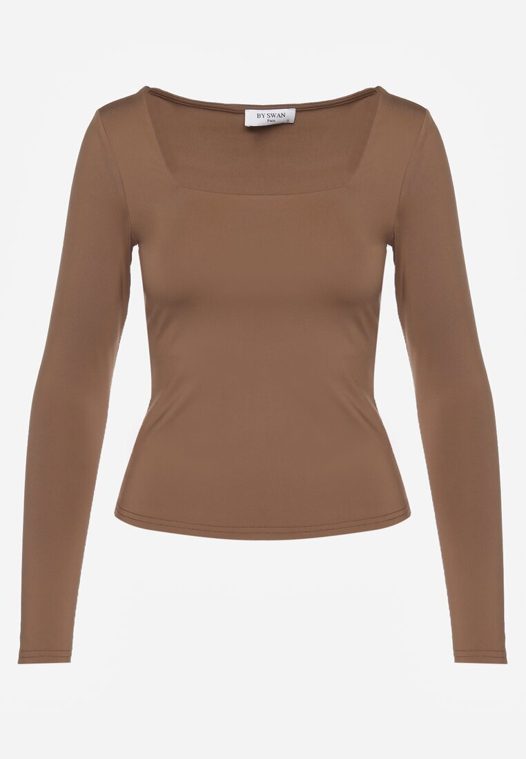 by swan Bluzka Brązowa Longsleeve cu Viscoză și Decolteu Pătrat Seliusei