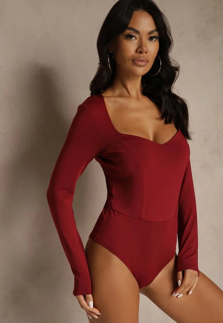 by swan Body Bordo din Viscoză Decorat cu Decolteu Pătrat Zalabrina
