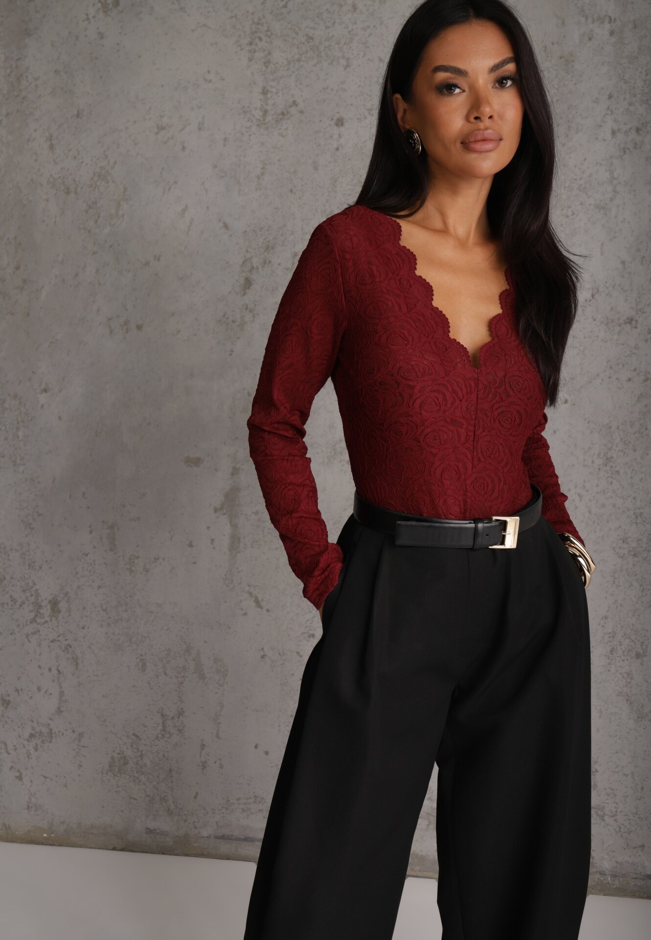 by swan Body elegant din dantelă cu decolteu în V Vattia Bordo