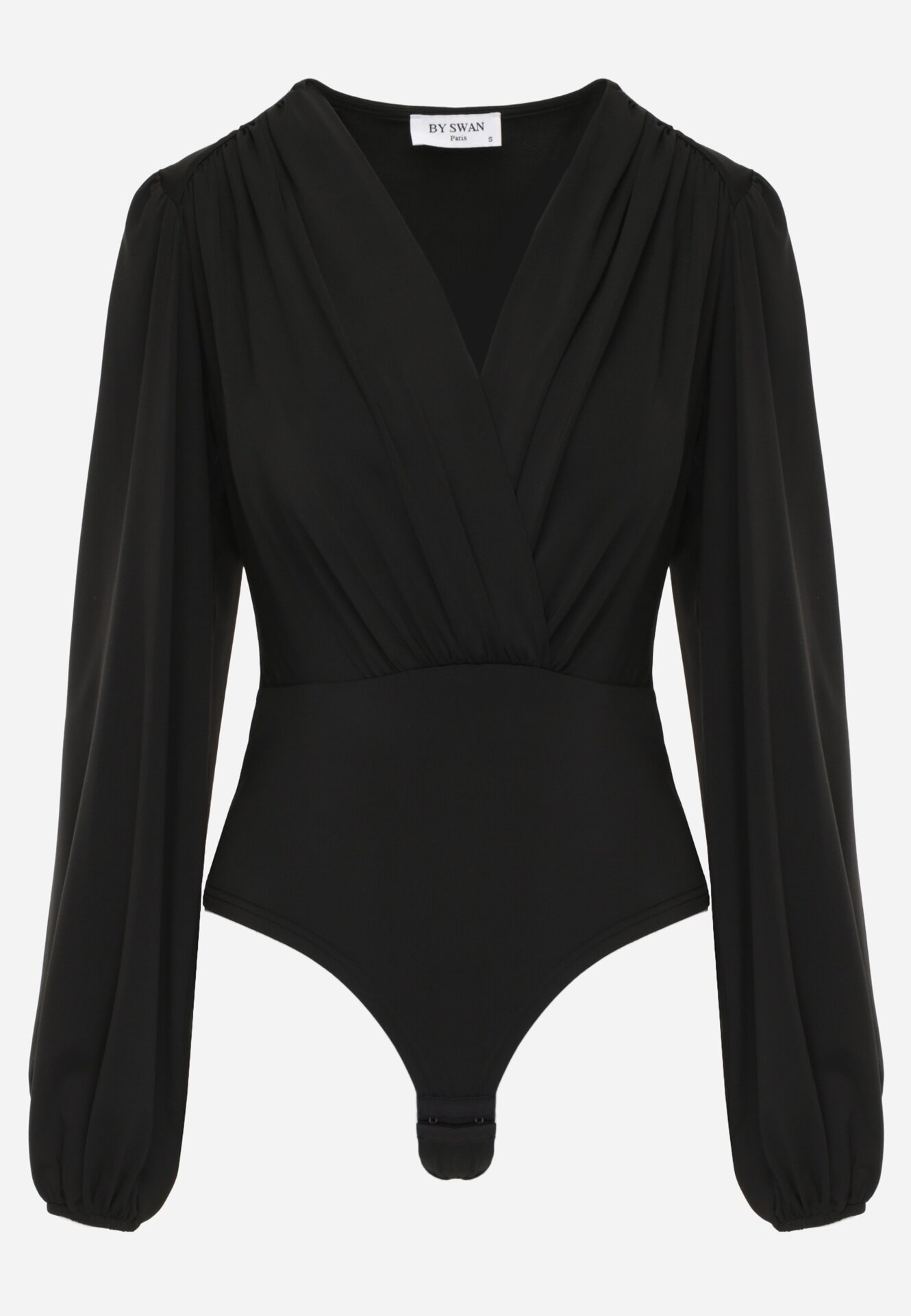 by swan Body petrecut din vâscoză cu mâneci lungă în stil bufă Biscuis Negru