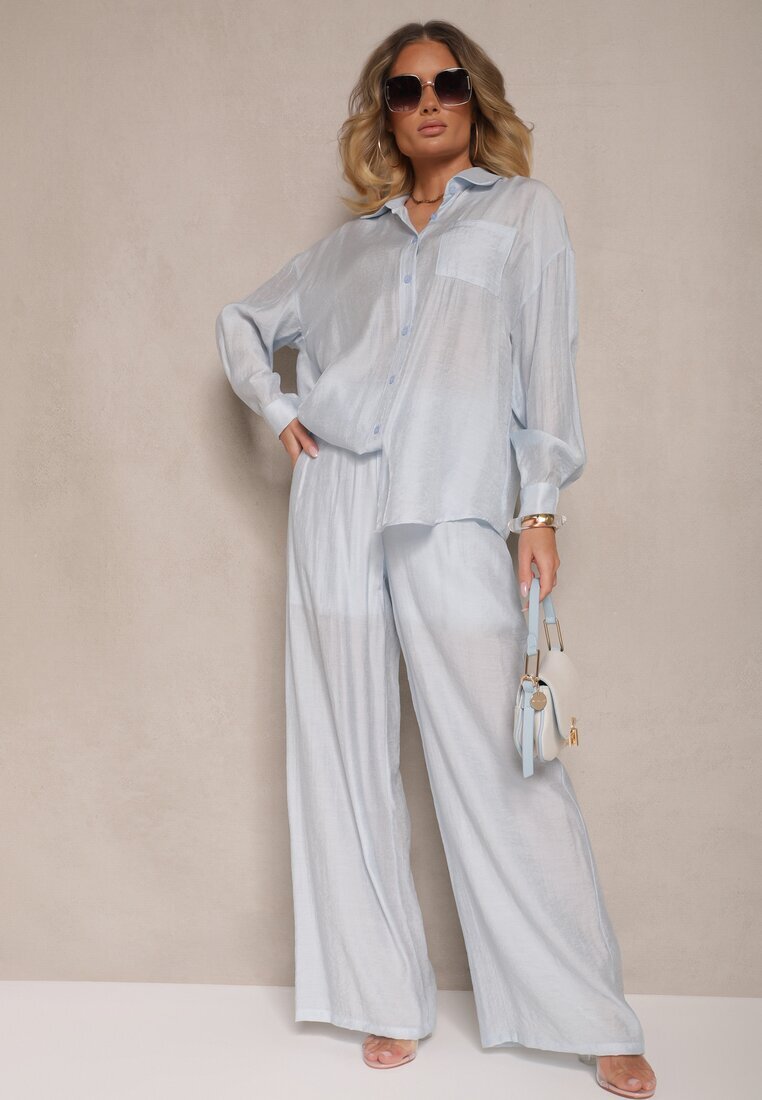 by swan Cămașă albastră deschisă Oversize în Stil Clasic cu Buzunar Liozira