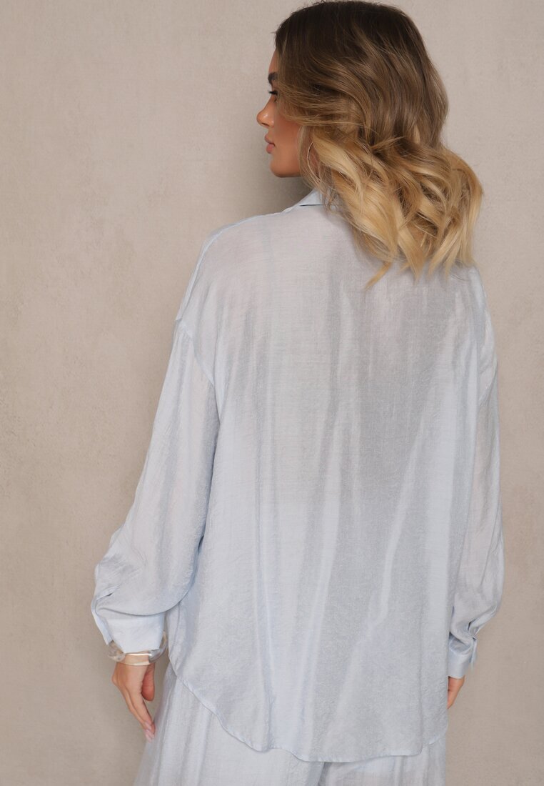 by swan Cămașă albastră deschisă Oversize în Stil Clasic cu Buzunar Liozira