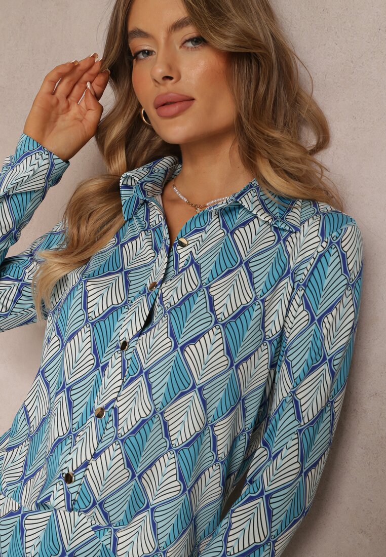 by swan Cămașă Albastră Împodobită cu Model Ornamental Ziacahe