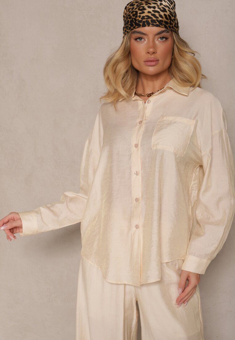 by swan Cămașă Bej deschis Oversize în Stil Clasic cu Buzunar Liozira