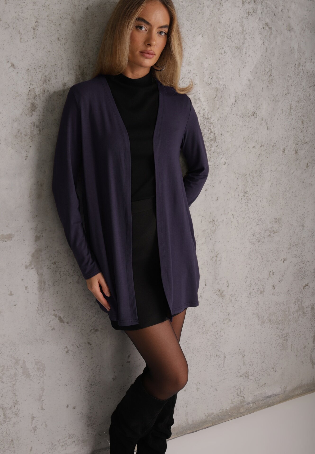 by swan Cardigan neîncheiat din bumbac în stil Basic Kireal Bleumarin