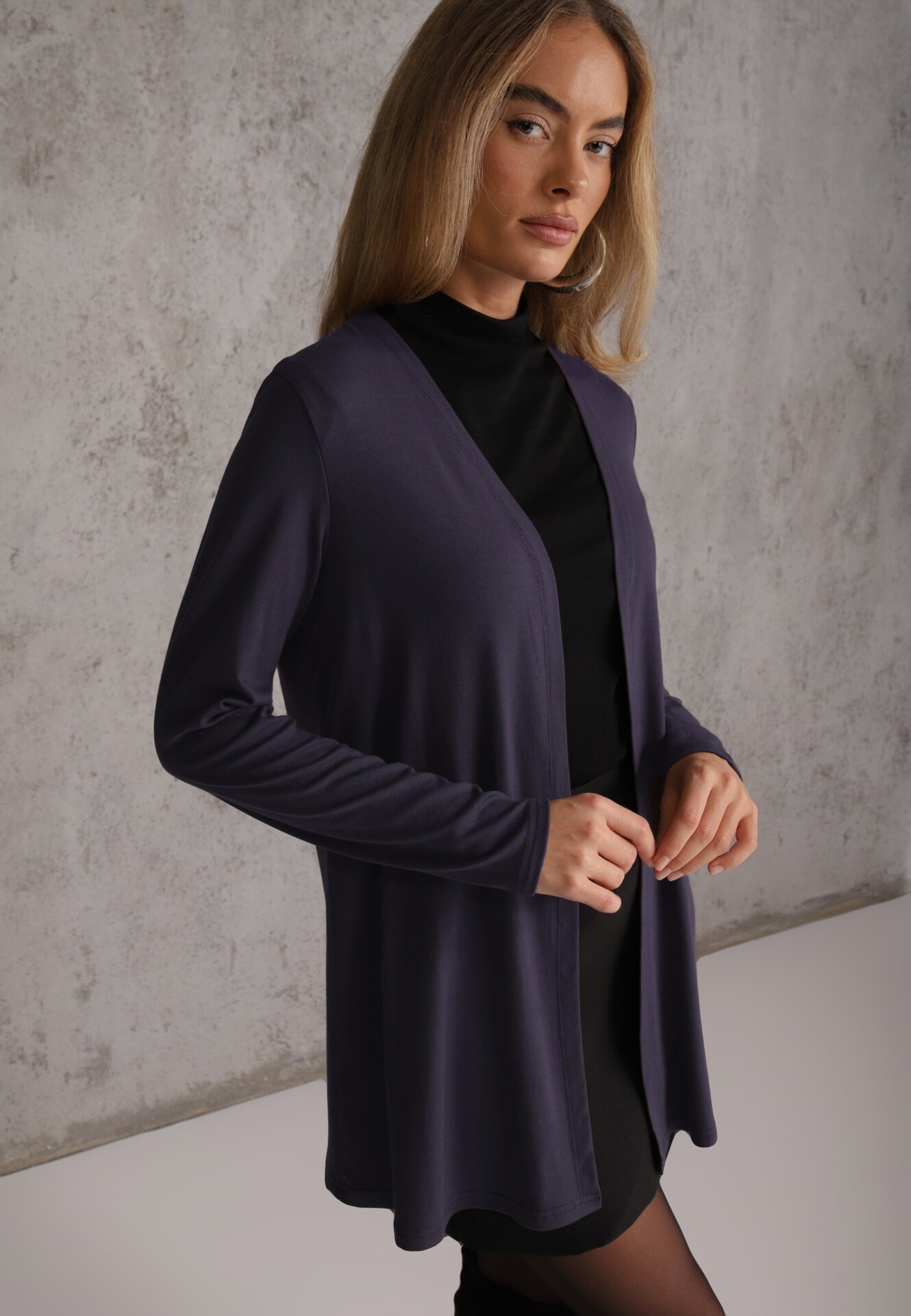 by swan Cardigan neîncheiat din bumbac în stil Basic Kireal Bleumarin