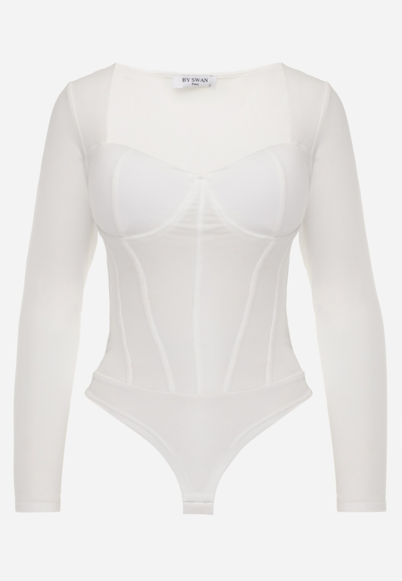 by swan Corset body cu mânecă lungă cu vâscoză și balene Frutesa Imprimeu Alb