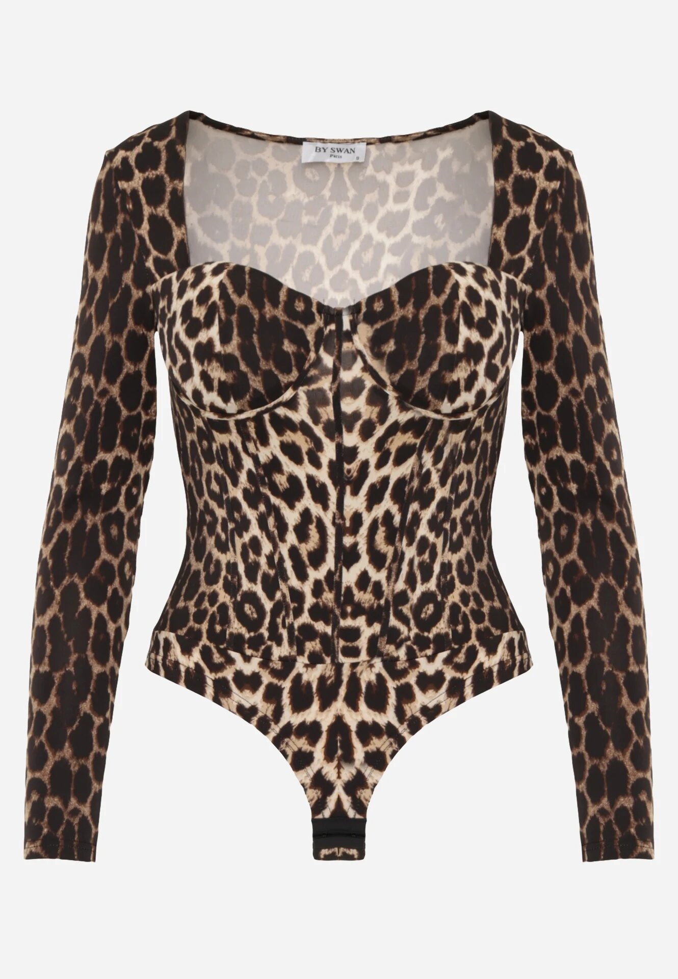 by swan Corset body cu mânecă lungă cu vâscoză și balene Frutesa Imprimeu Imprimeu leopard