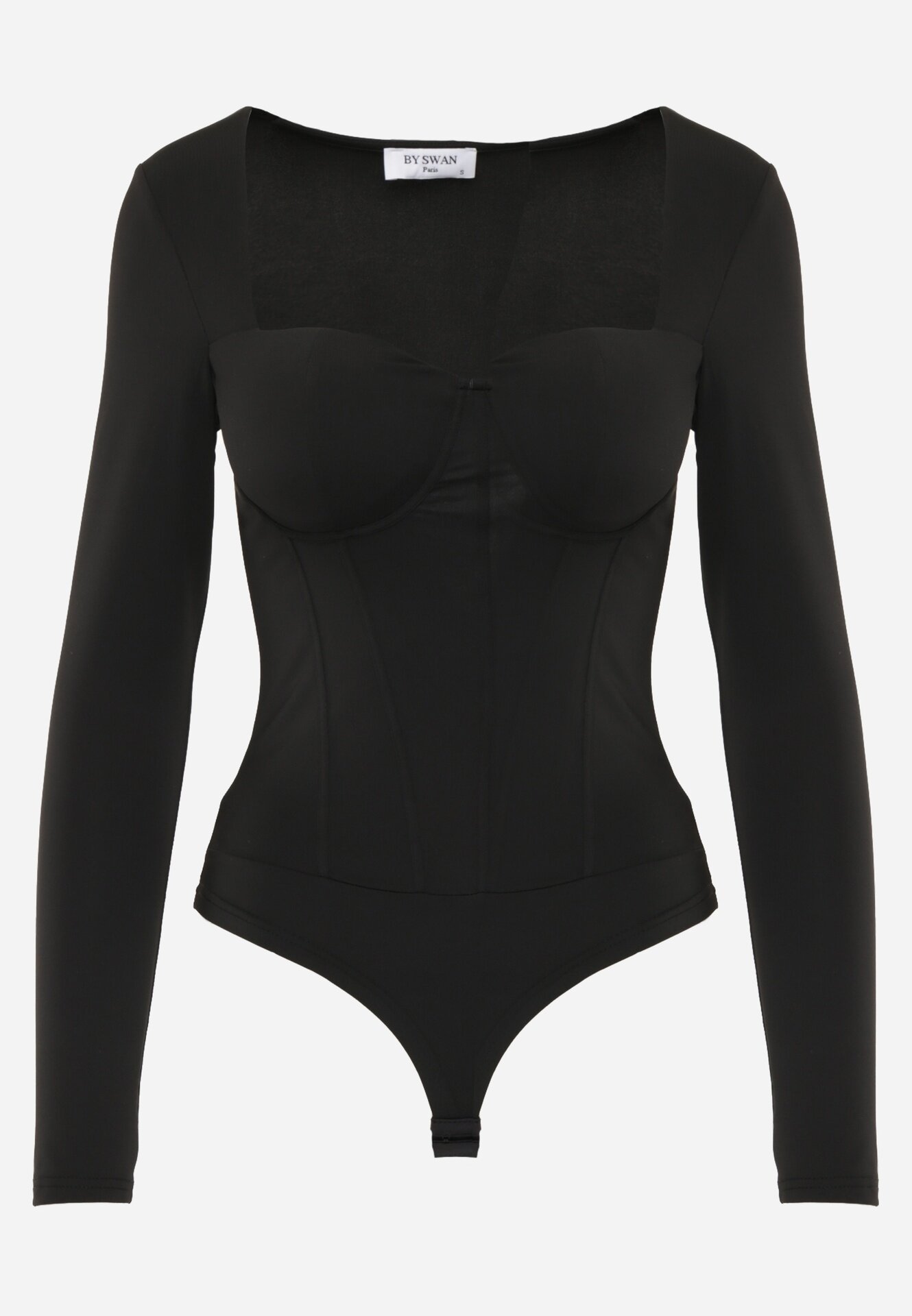 by swan Corset body cu mânecă lungă cu vâscoză și balene Frutesa Imprimeu Negru