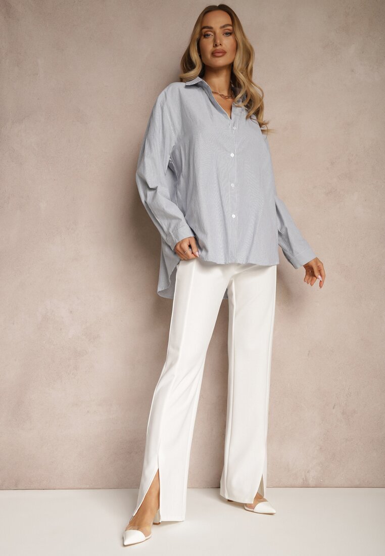 by swan Pantaloni Albi din Viscoză Talie Înaltă în Stil Elegant Tatariela