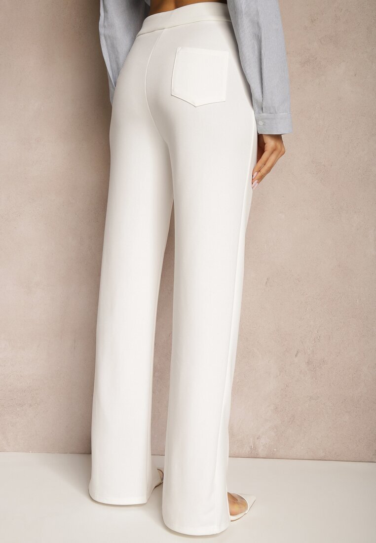 by swan Pantaloni Albi din Viscoză Talie Înaltă în Stil Elegant Tatariela
