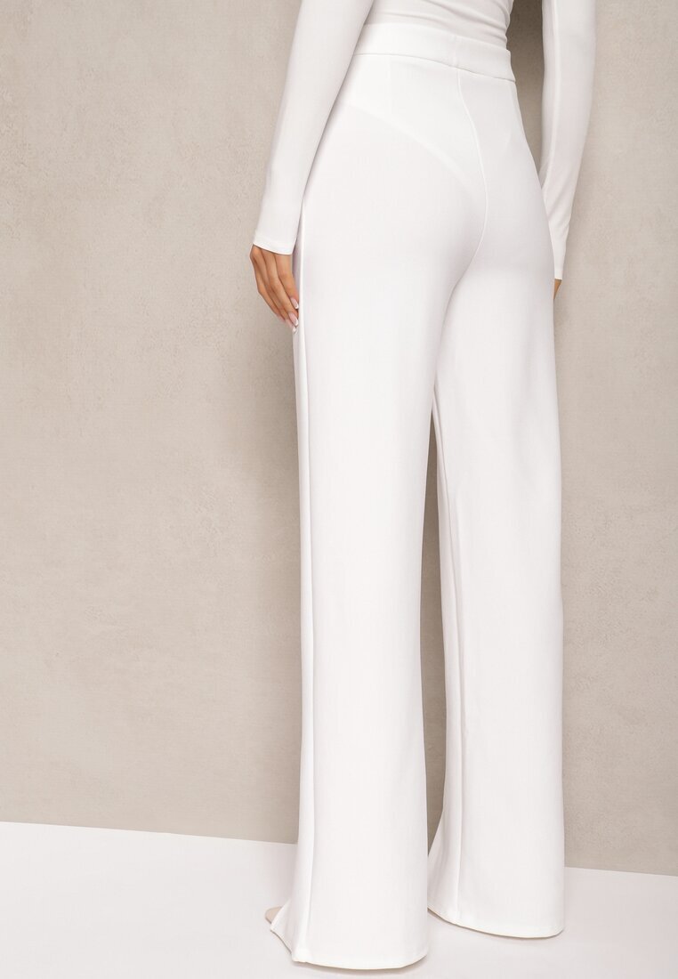 by swan Pantaloni Albi Eleganti Talie Înaltă cu Croială Largă din Viscoză și Fante Yurlea