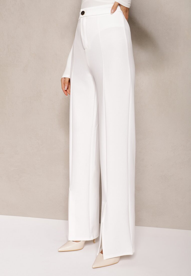 by swan Pantaloni Albi Eleganti Talie Înaltă cu Croială Largă din Viscoză și Fante Yurlea