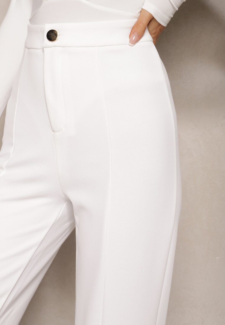 by swan Pantaloni Albi Eleganti Talie Înaltă cu Croială Largă din Viscoză și Fante Yurlea