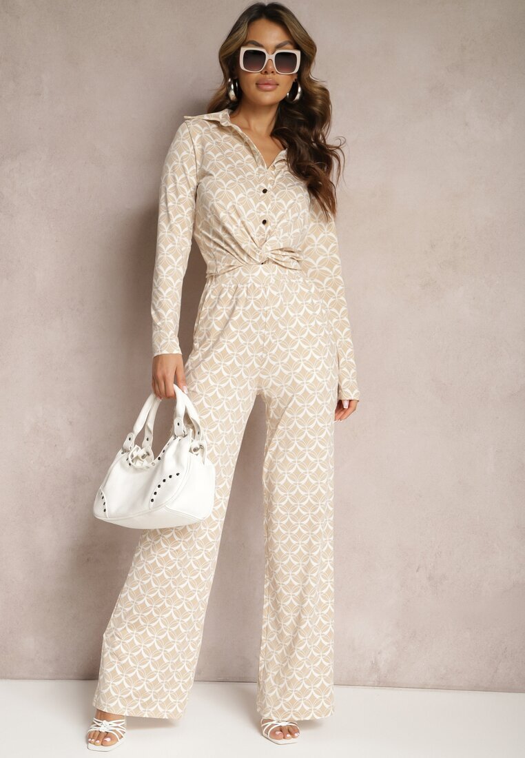 by swan Pantaloni bej cu croială largă cu imprimeu decorativ cu buzunare Ashel