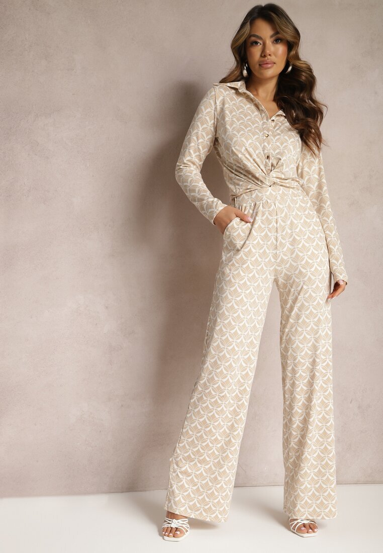 by swan Pantaloni bej cu croială largă cu imprimeu decorativ cu buzunare Ashel
