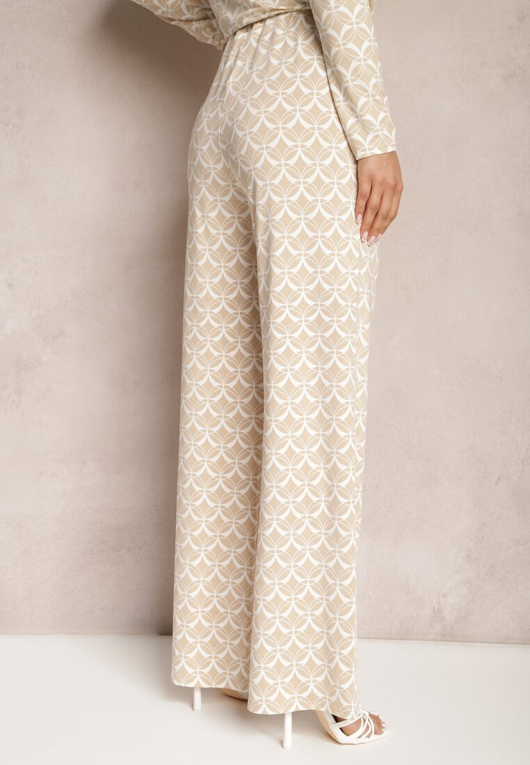 by swan Pantaloni bej cu croială largă cu imprimeu decorativ cu buzunare Ashel