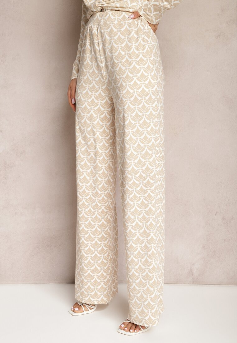 by swan Pantaloni bej cu croială largă cu imprimeu decorativ cu buzunare Ashel