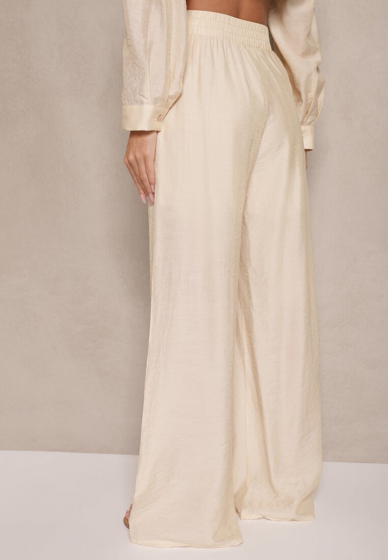 by swan Pantaloni Bej deschis Palazzo Talie înaltă cu picior larg și elastic în talie Jenarielis