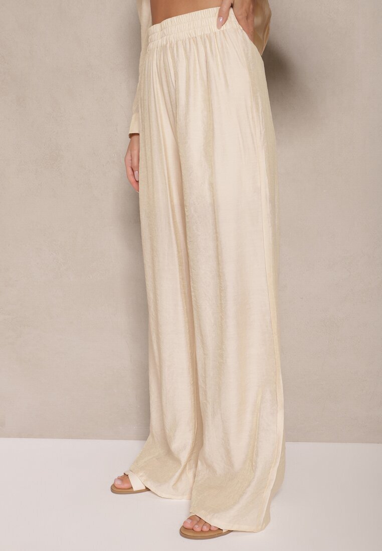 by swan Pantaloni Bej deschis Palazzo Talie înaltă cu picior larg și elastic în talie Jenarielis