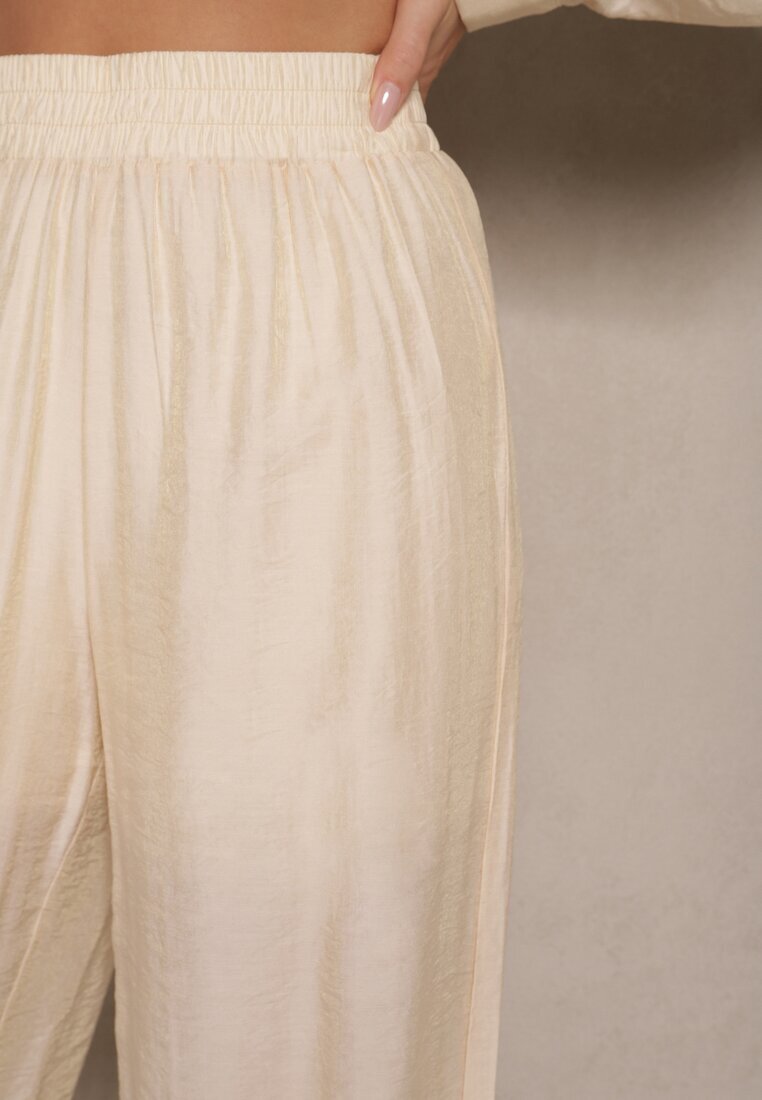 by swan Pantaloni Bej deschis Palazzo Talie înaltă cu picior larg și elastic în talie Jenarielis