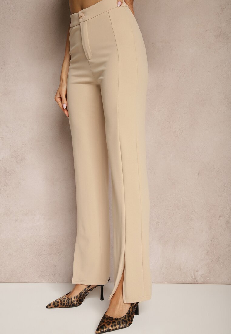 by swan Pantaloni bej din vâscoză High Waist în stil elegant Tatariela