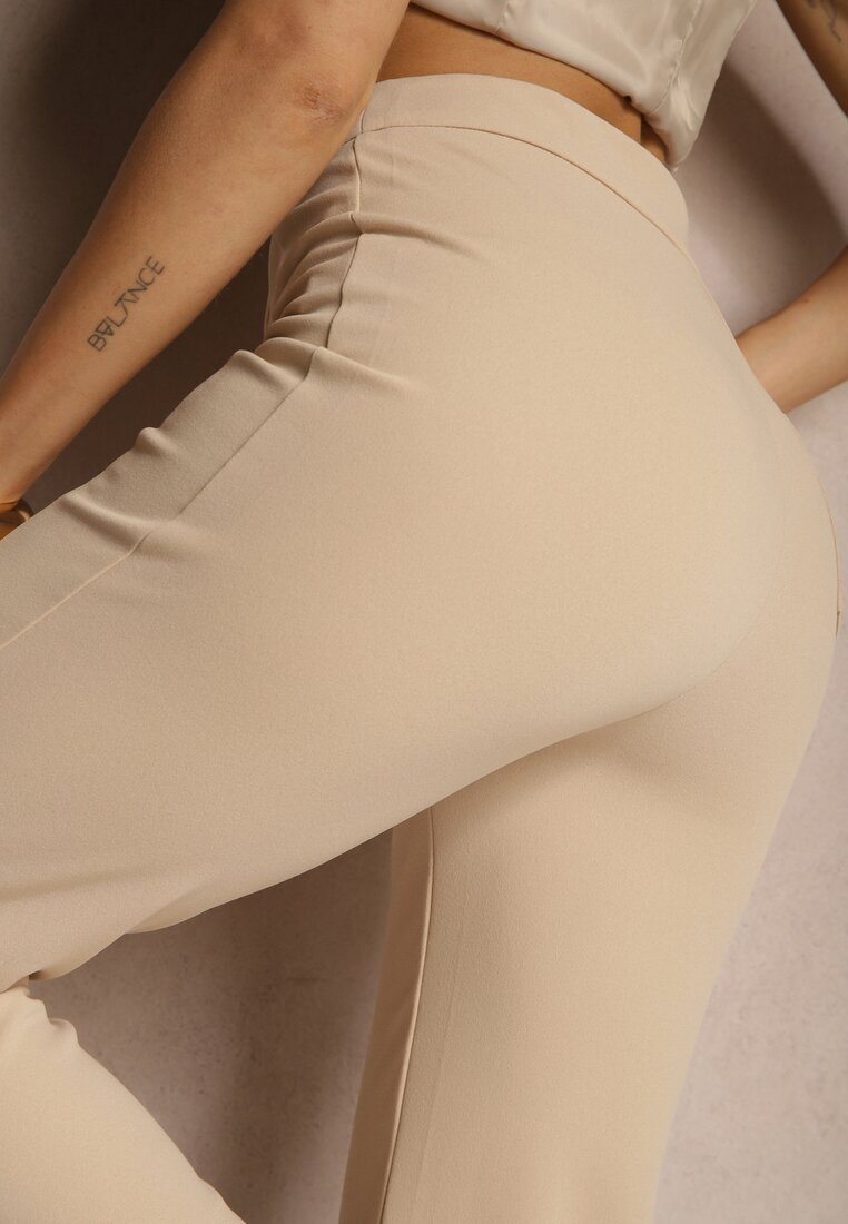 by swan Pantaloni bej din vâscoză High Waist în stil elegant Tatariela