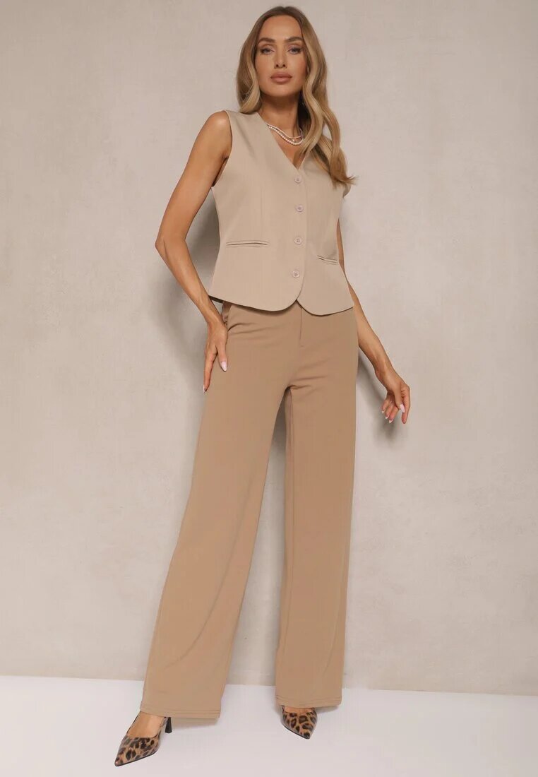 by swan Pantaloni bej închis croială tip costum din viscoză cu picioare drepte Senarielia