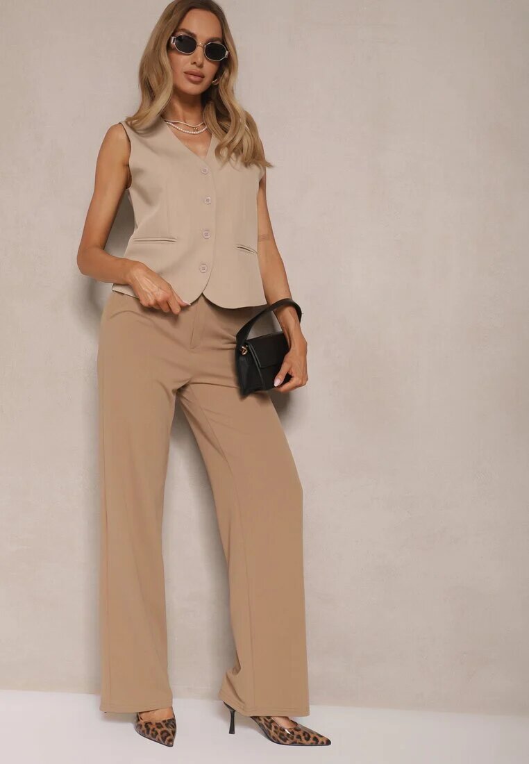 by swan Pantaloni bej închis croială tip costum din viscoză cu picioare drepte Senarielia