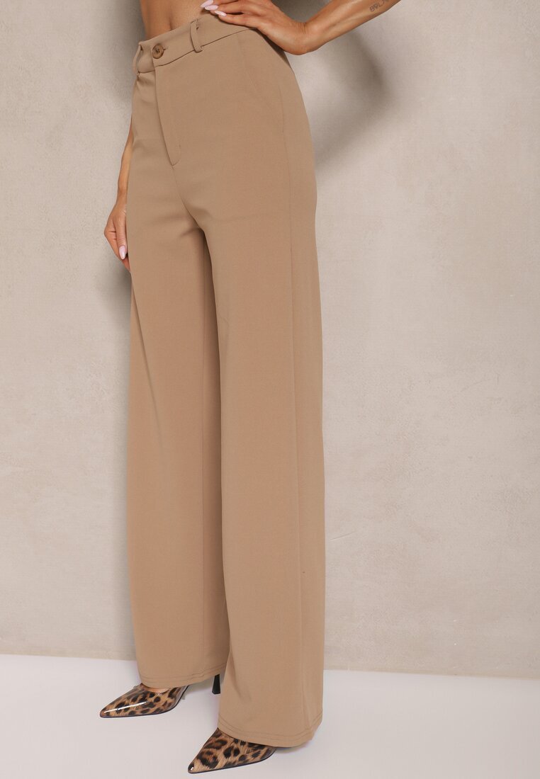 by swan Pantaloni bej închis croială tip costum din viscoză cu picioare drepte Senarielia