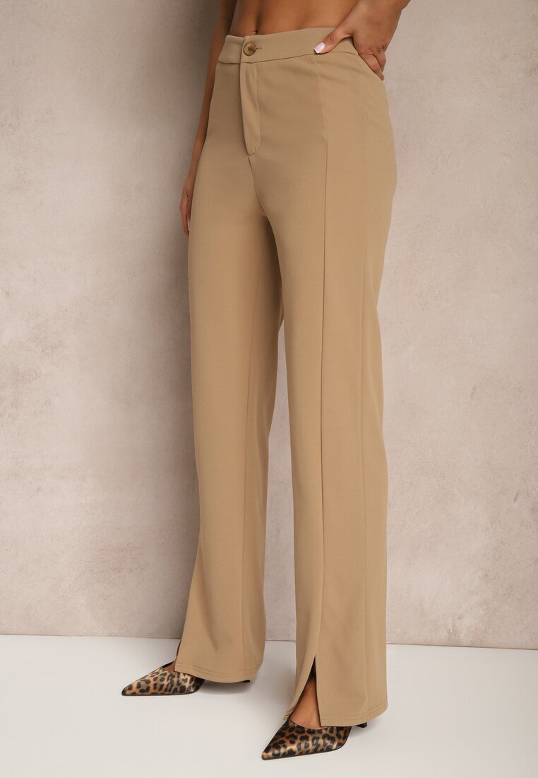 by swan Pantaloni Bej închis cu Viscoză High Waist în Stil Elegant Tatariela