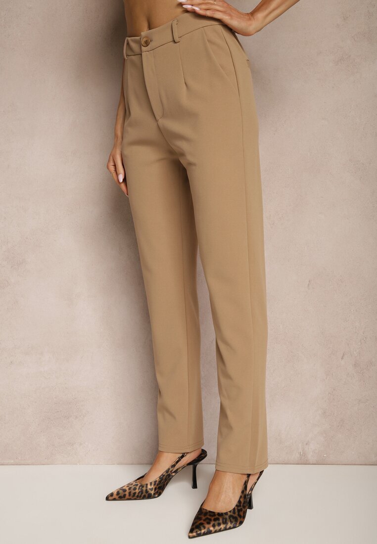 by swan Pantaloni bej închis din viscoză cu croială de costum High Waist Senaridra