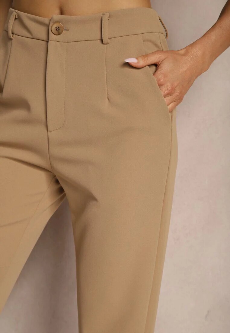 by swan Pantaloni bej închis din viscoză cu croială de costum High Waist Senaridra
