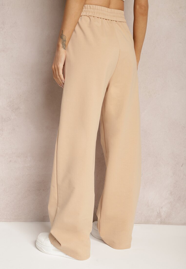 by swan Pantaloni de trening Largi Bej din Bumbac Elastic Niarti