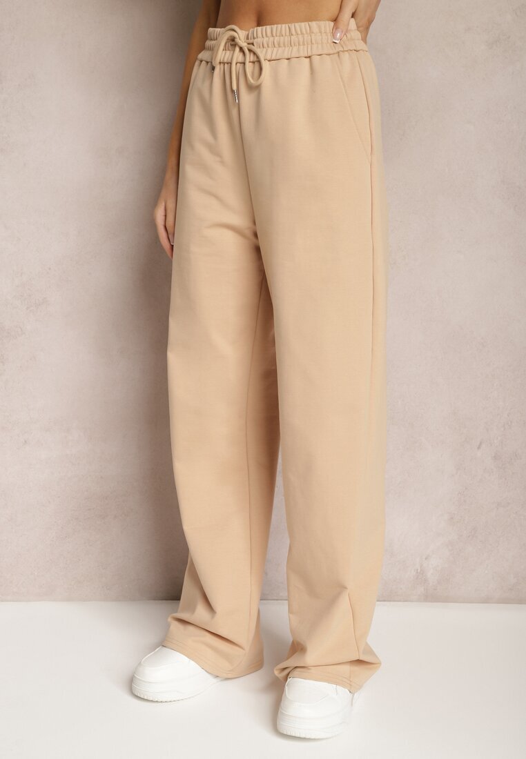by swan Pantaloni de trening Largi Bej din Bumbac Elastic Niarti