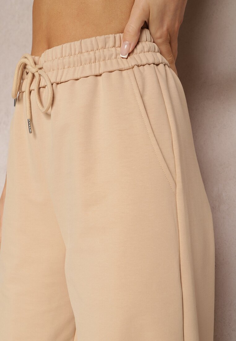 by swan Pantaloni de trening Largi Bej din Bumbac Elastic Niarti