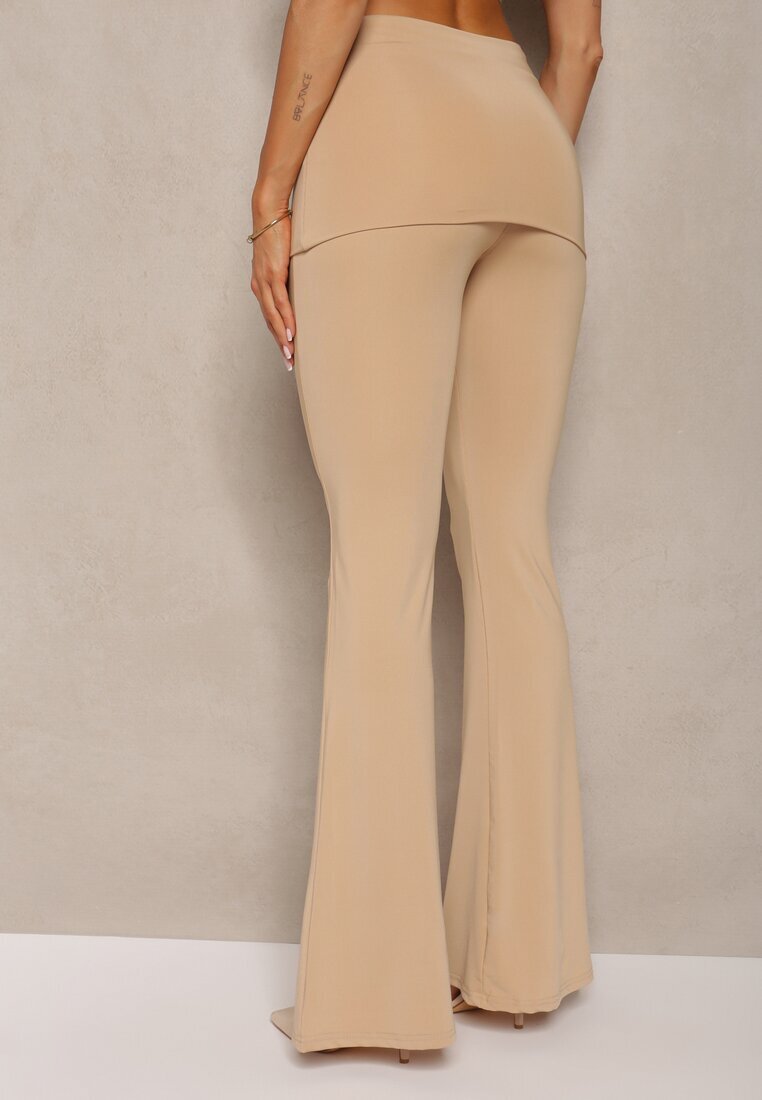 by swan Pantaloni elastici bej cu croială clopot talie înaltă din material modelator Ivolea