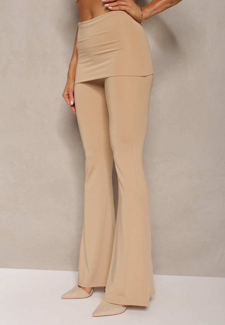 by swan Pantaloni elastici bej cu croială clopot talie înaltă din material modelator Ivolea