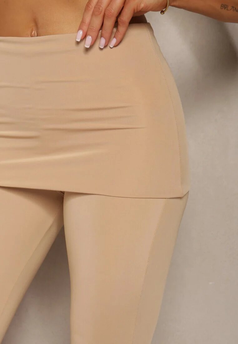 by swan Pantaloni elastici bej cu croială clopot talie înaltă din material modelator Ivolea