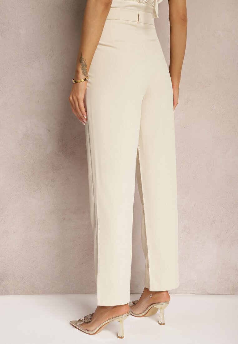 by swan Pantaloni Elegante Bej închis stil țigaretă cu craci largi Vonlea
