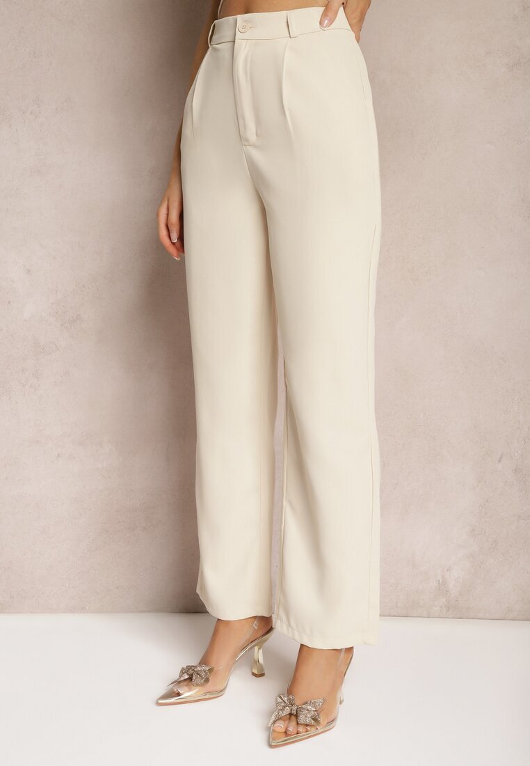 by swan Pantaloni Elegante Bej închis stil țigaretă cu craci largi Vonlea