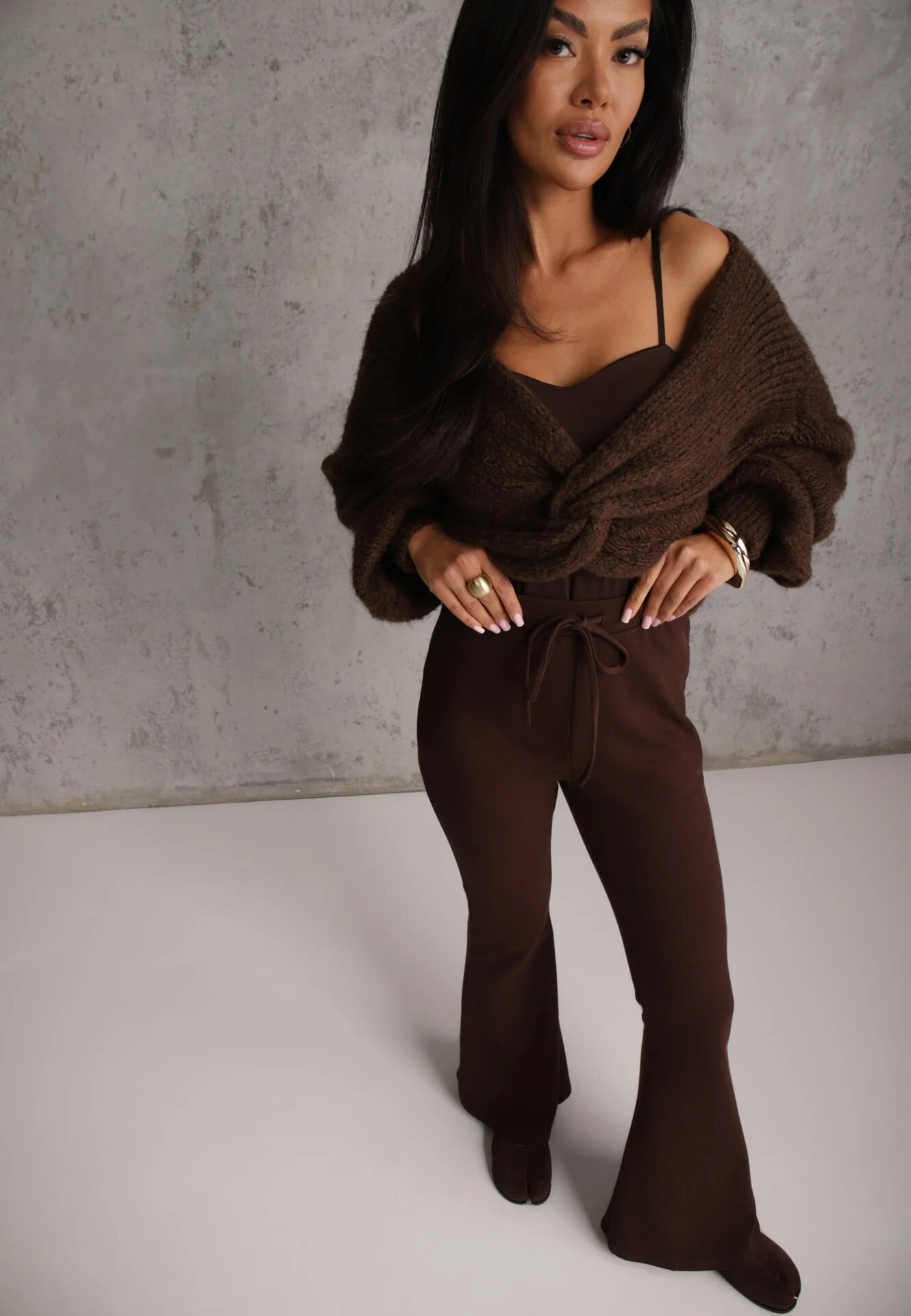 by swan Pantaloni flare modelatori din tricot din bumbac Tirena Maro