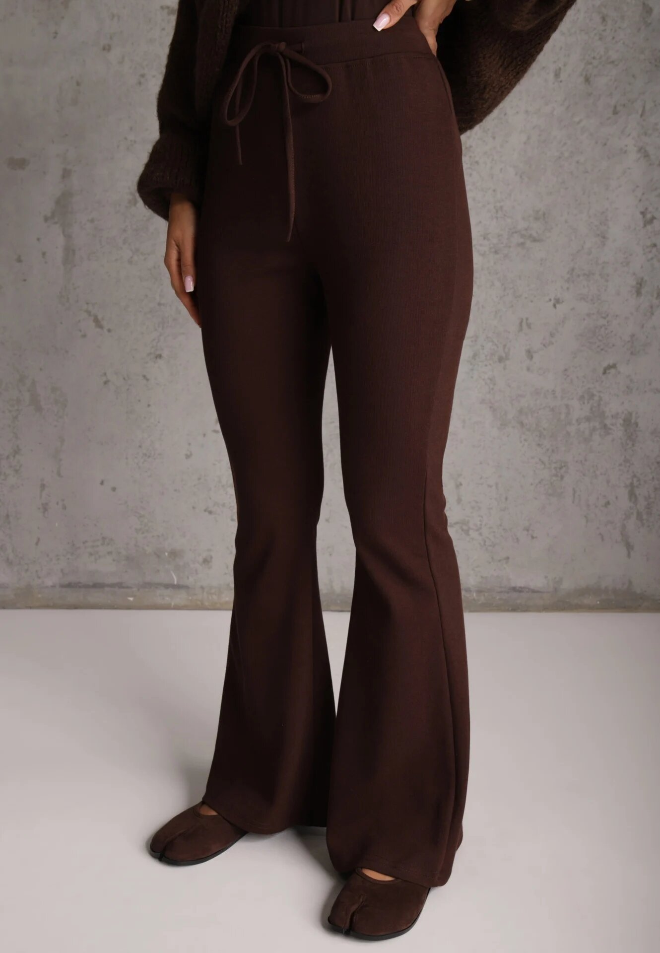 by swan Pantaloni flare modelatori din tricot din bumbac Tirena Maro