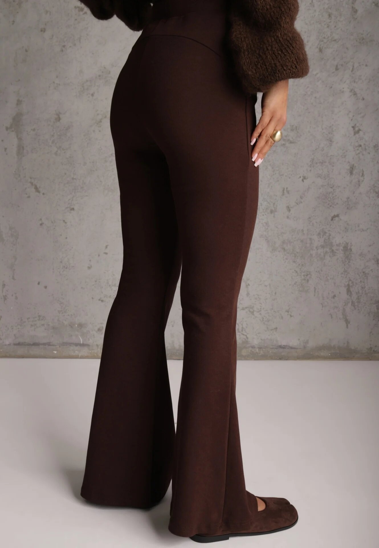 by swan Pantaloni flare modelatori din tricot din bumbac Tirena Maro
