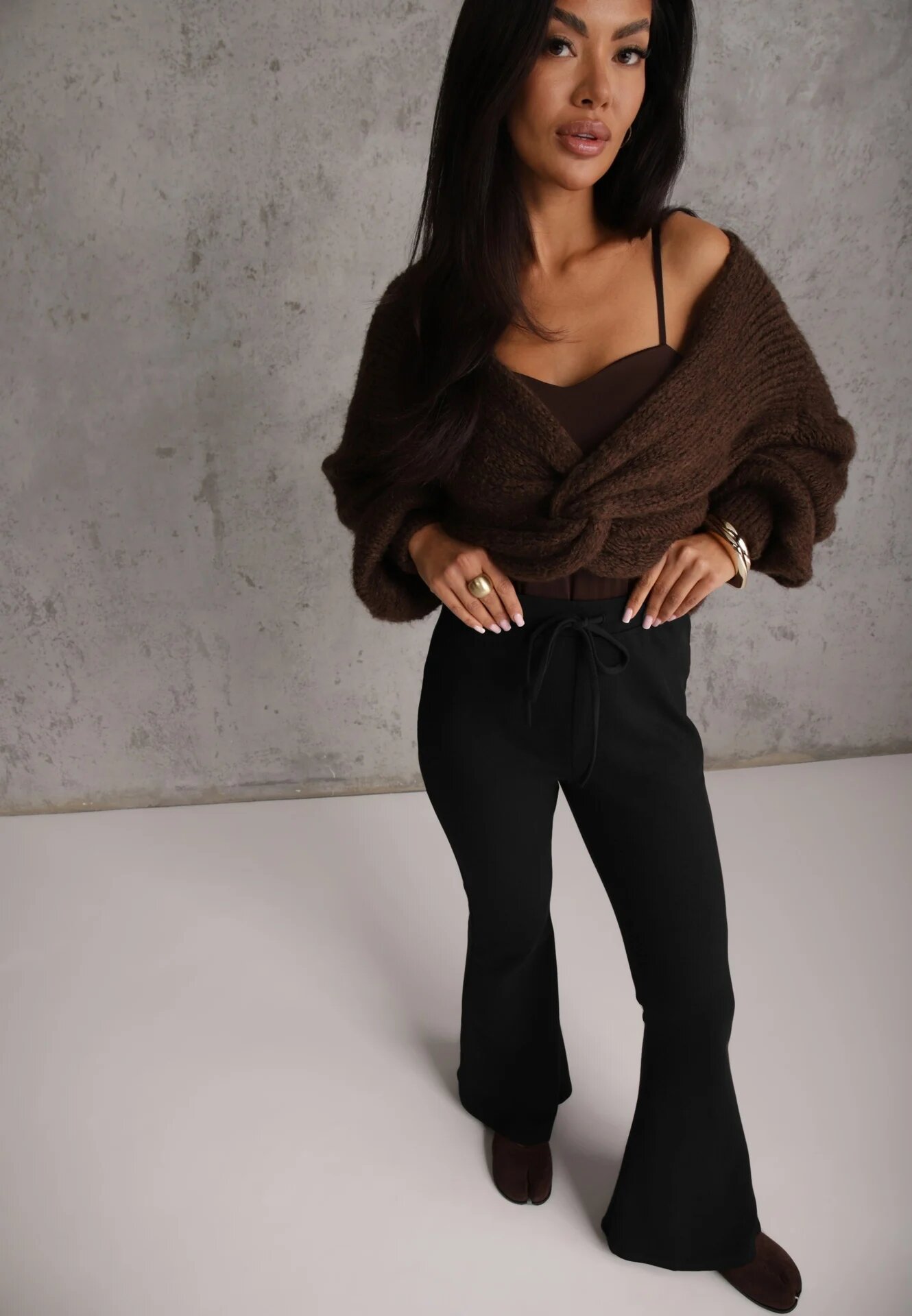 by swan Pantaloni flare modelatori din tricot din bumbac Tirena Negri